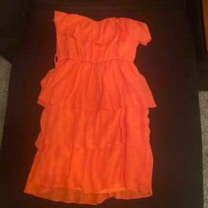 Strapless Orange Ruffle Dress Sz M